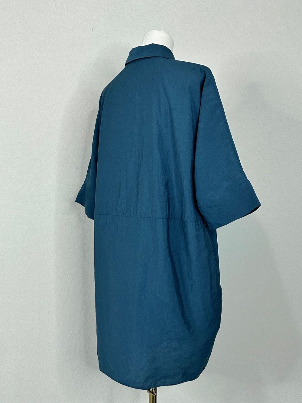 COS Crinkled Woven Oversized Shirt Dress Blue Teal Hidden Placket XS - Picture 12 of 16